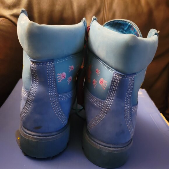 Timberland Premium 6 Waterproof Bright Blue Nubuck SpongeBob Boots US men SZ 7.5 - Picture 13 of 16